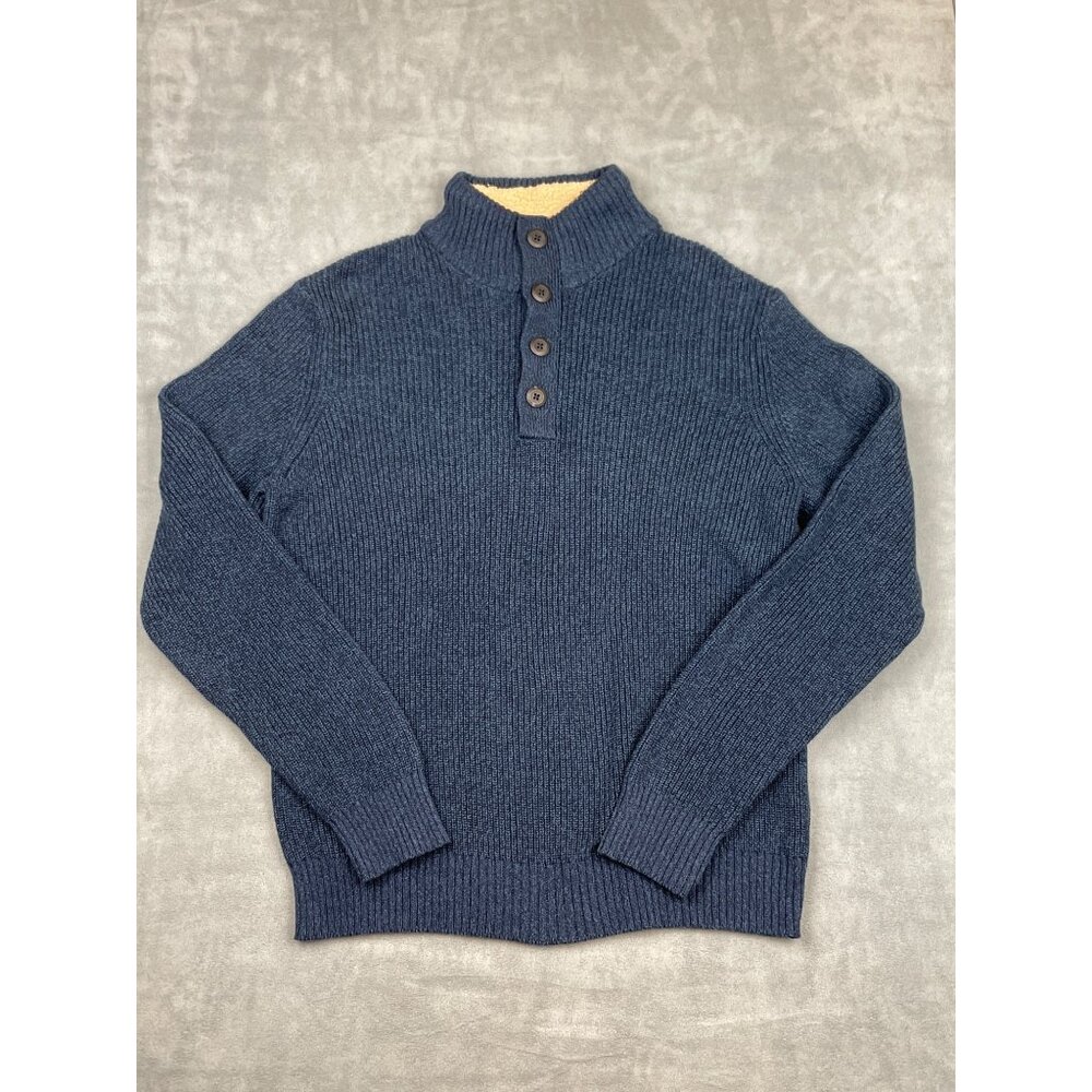 G.H. Bass & Co. Sweater Mens L Navy 1/4 Button Up Fleece Neckline Navy